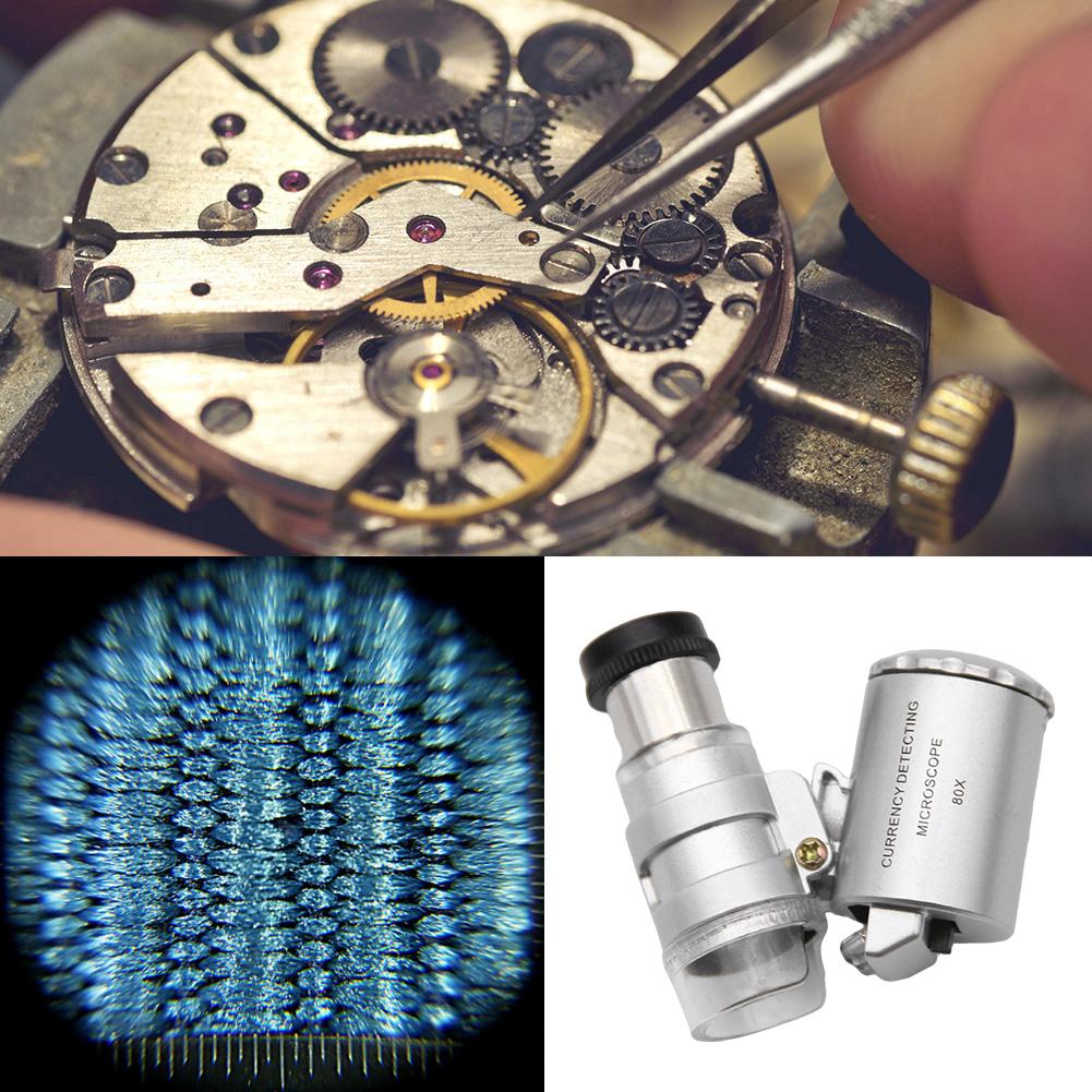 Mini Pocket Microscope UV Magnifier Folding Jewelry Microscope Illuminated Adjustable Jeweler Loupe Magnifying Glass