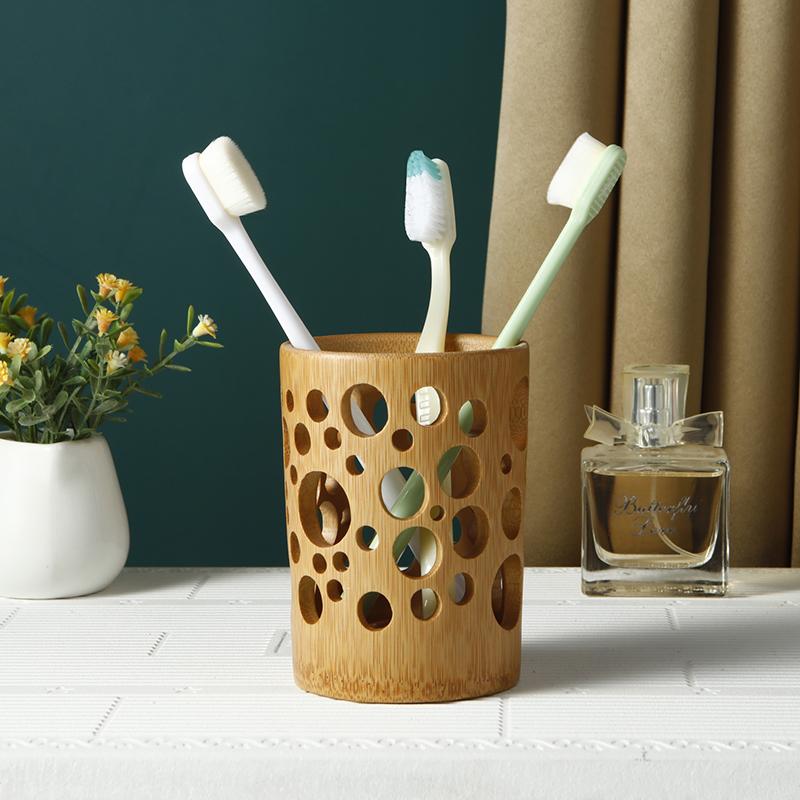 Creative Bamboo Organizer Toothbrush Holder Hollow Storage Case for Cosmetic Brush Tableware Stationery Home Decoration
