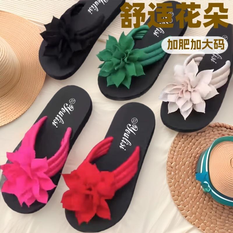 2025 Toe Flip-flops Shoes Women's Large Size Flower Flat Bottom Women's Cool Slippers Summer New Couple Cool Slippers