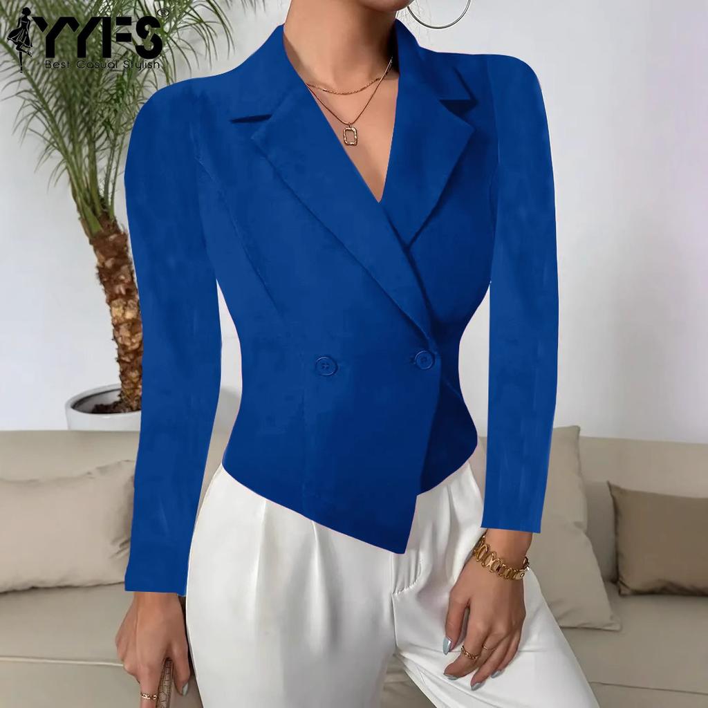 YYFS Damenmode, lässig, Herbst und Winter, einfarbig, langärmelig, Polo-Ausschnitt, Blusen und Hemden