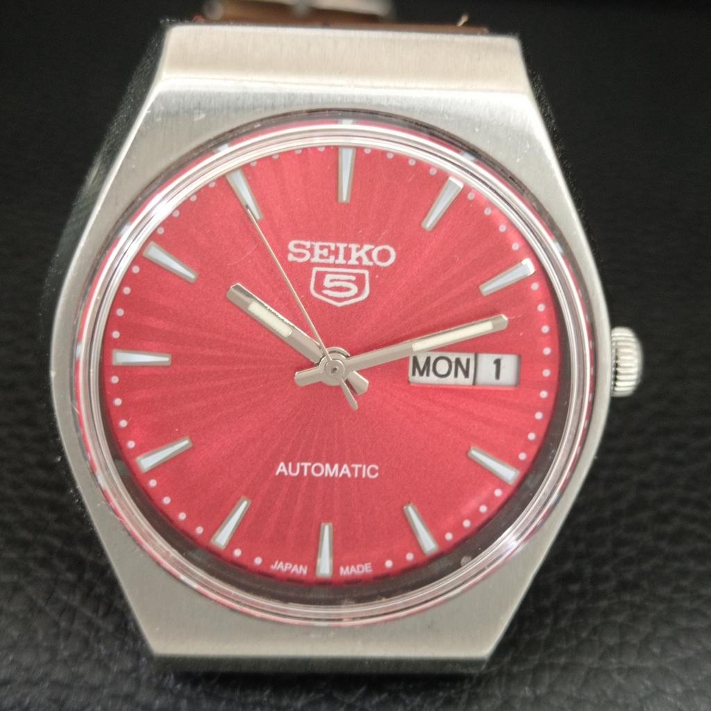 VINTAGE SEIKO 5 AUTOMATIC 6309A JAPAN MENS RED COLOR DIAL WATCH A709531-1