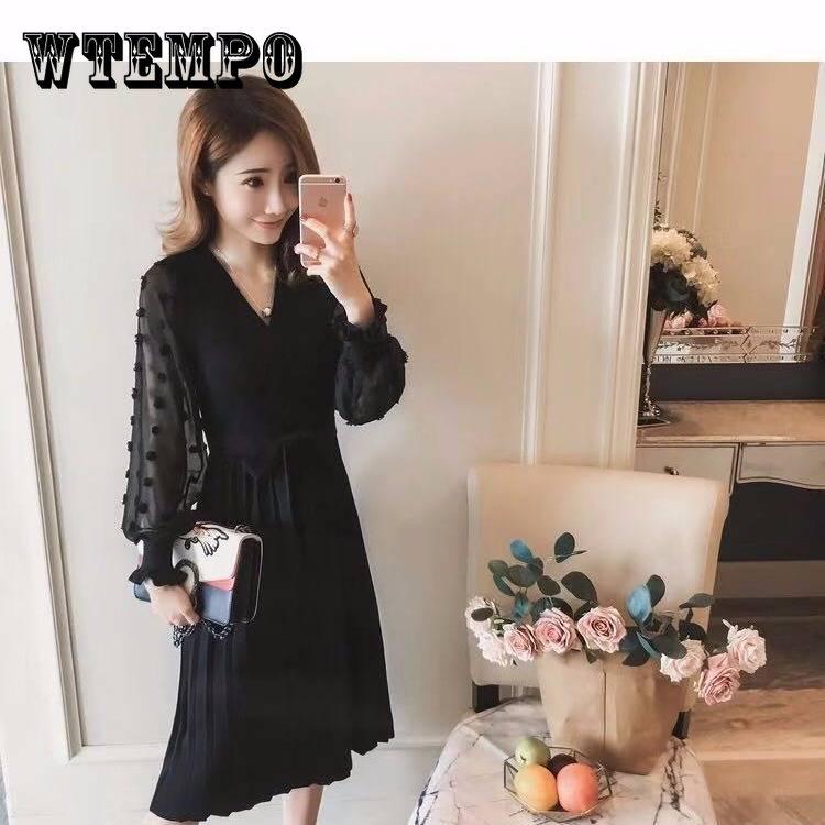 

Pofulove 4 цвета вязаное элегантное платье-свитер Длинная юбка-пуловер с v-образным вырезом и цветочным шифоном на манжетах