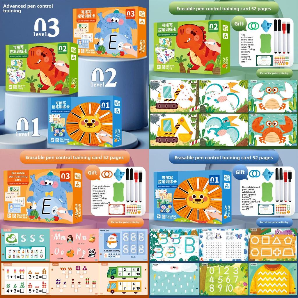 Childrens Learning Card Set For Writing Practice And Drawing With Erasable Surface For Early Education