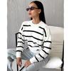 European and American Striped Knitted Round Neck Pullover Long Sleeve Bottoming Shirt Outdoor Sweater Women Knitted Sweater