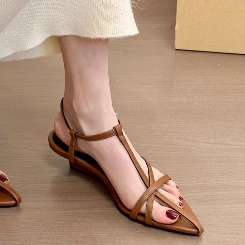 Shoes for Women 2026 Hot Sale New Pointed Toe Wedge Buckle Strap Women's Sandals Sexy Concise Solid Low-heel Party Sandals Women