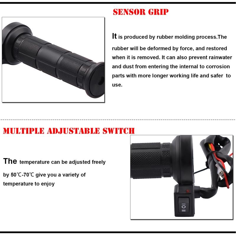 Heated Hand Grips Electric Hot Warm Handlebar Motorcycle ATV Temperature Adjust