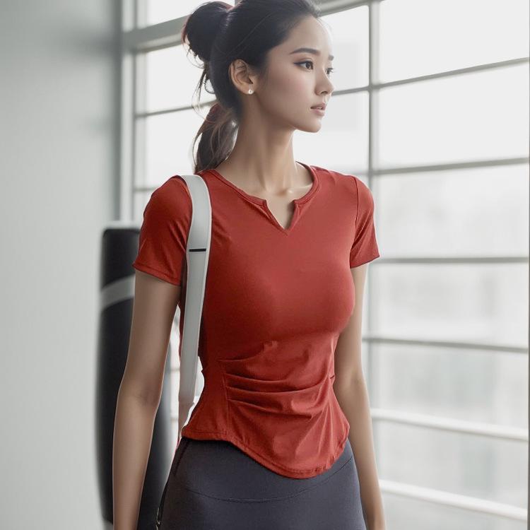 Women's V-Neck Quick-Dry Running Tops - Slim, Casual Sports & Yoga Tees