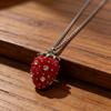 Fashion White Red Strawberry Zircon Minimalist Cute Sweet Luxury Long Necklace for Women Elegant Creative New Trend Jewelry Gift
