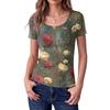 Women's Slim Fit Square Neck Short Sleeve Top Vintage Floral Print Ribbed Texture Stretch Fabric Casual Blouse
