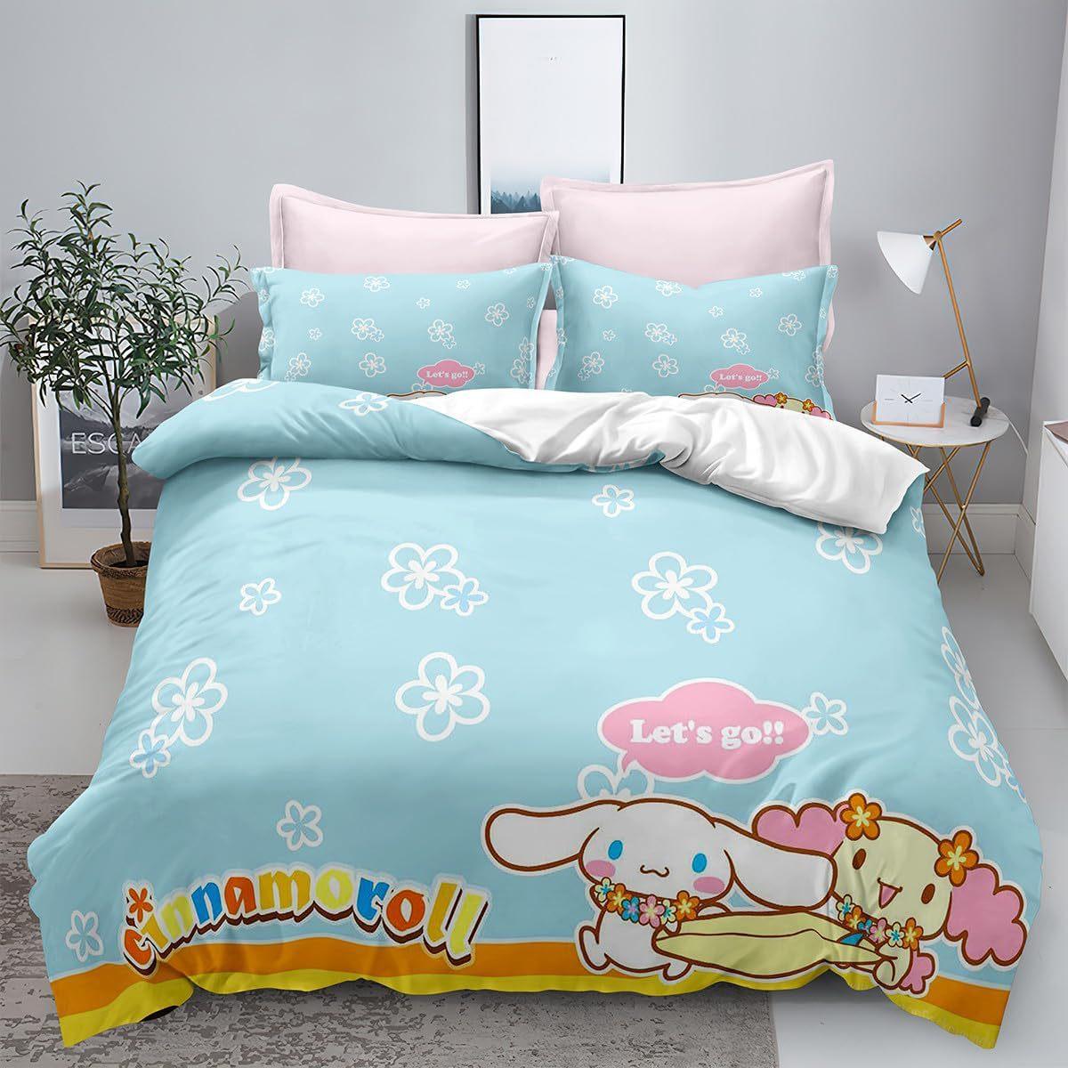 

Sanrio Pom Pom Purin Cinnamoroll Комплекти постільної білизни Ковдра Покривало Наволочка 2-3 Предмети Комплекти для Дітей Дорослих US Queen 228x228cm