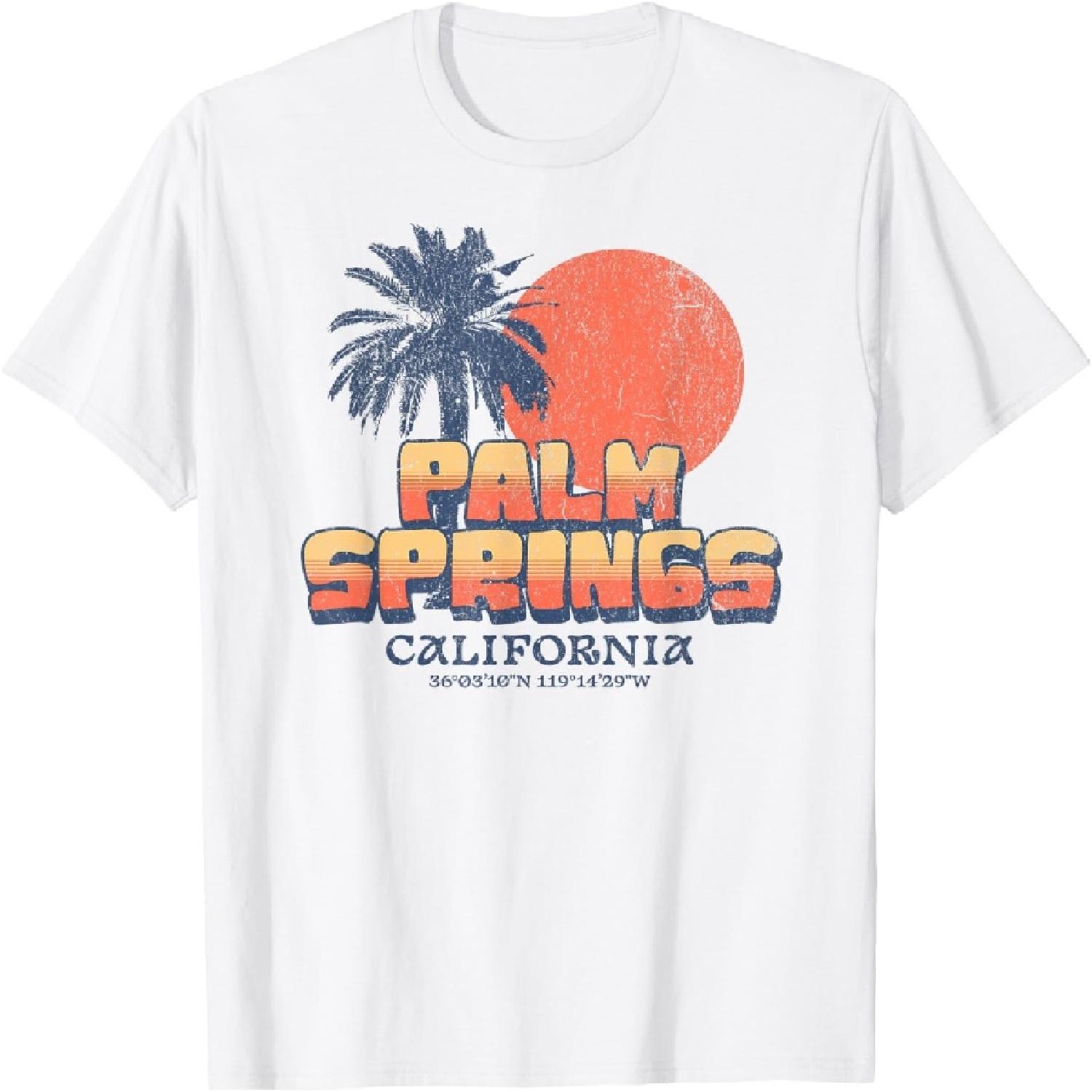 Palm Springs California Retro Sunset Palm Tree Cali Beach T-Shirt XXXXXL белый