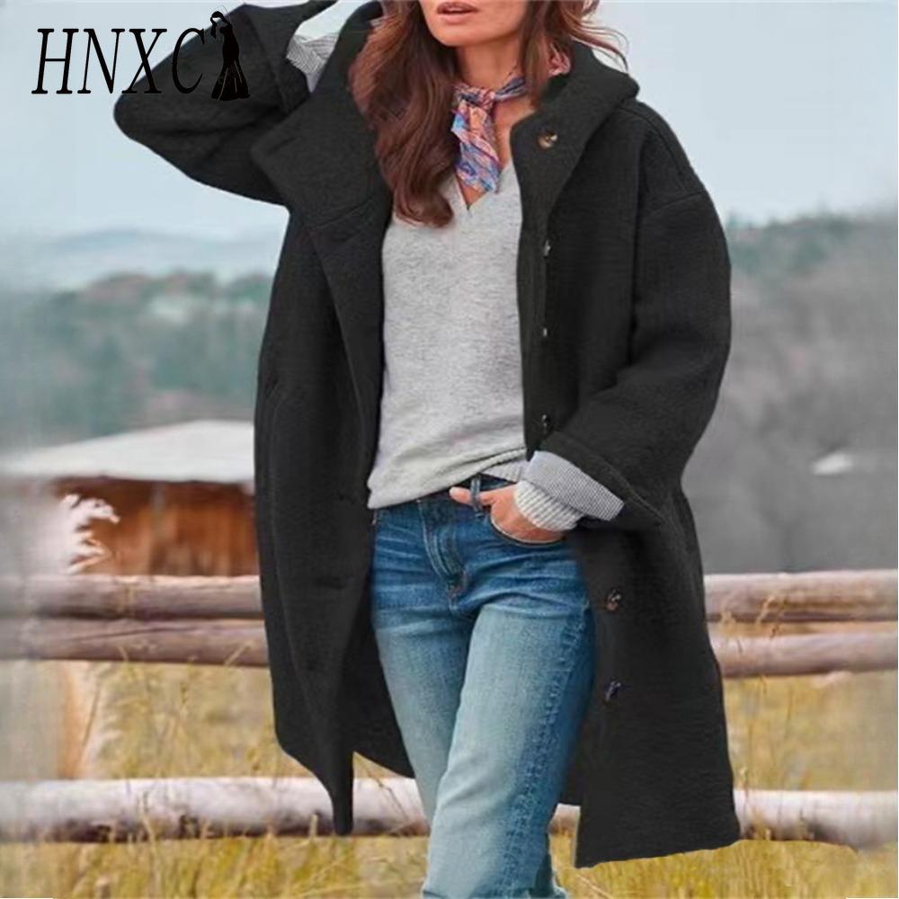 

HNXC Женские винтажные повседневные куртки и пальто с принтом в клетку, с длинным рукавом, с воротником поло, на осень-зиму чёрный