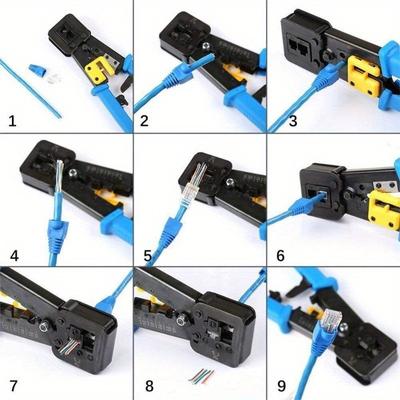 Crimping Tool Ethernet Crimper Cat6 Cat5 Cat5e RJ45 Pass Through Connectors R11/RJ12 Regular Ends with 50Pcs Connectors