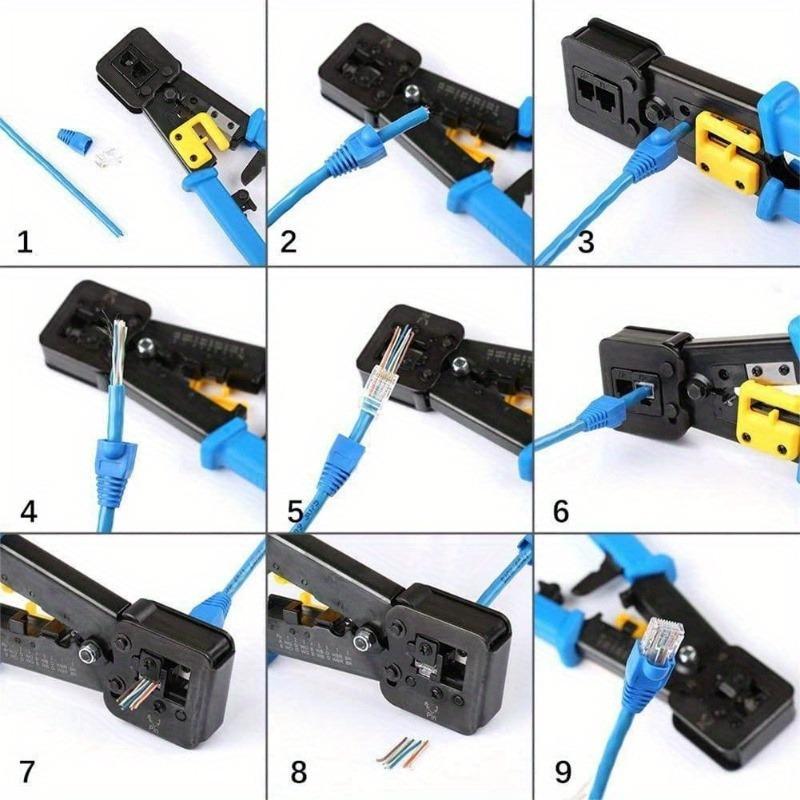 1 Pcs Crimping Tool Ethernet Crimper Cat6 Cat5 Cat5e RJ45 Pass Through Connectors R11/RJ12 Regular Ends With 50Pcs Connectors