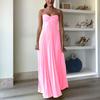 Women's Strapless Tube Top Maxi Dress Off Shoulder Pleated Long Dress with Neck