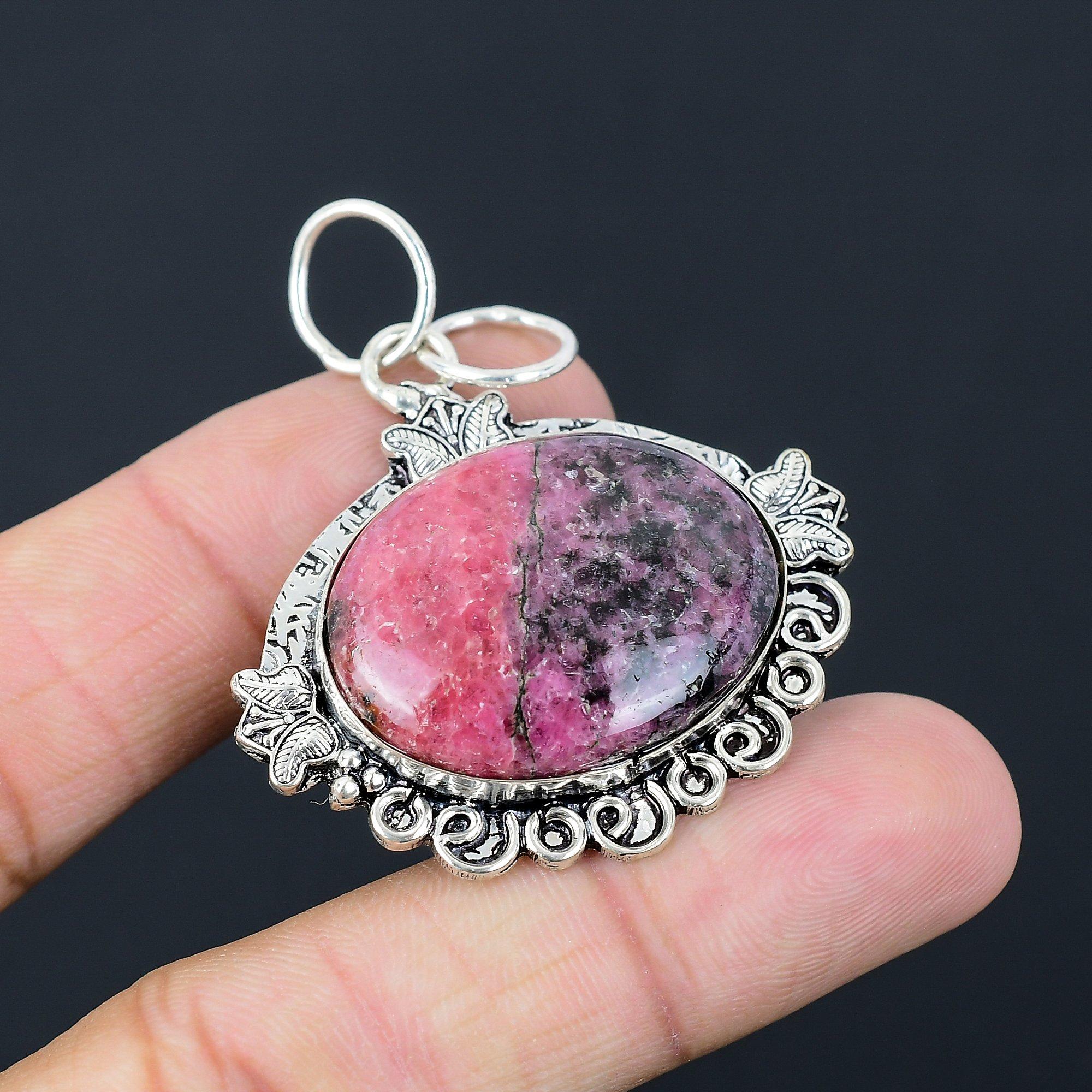 Пасхальное предложение Родонит Камень Сердечная чакра Помолвочное подвесное украшение Стерлинговое серебро