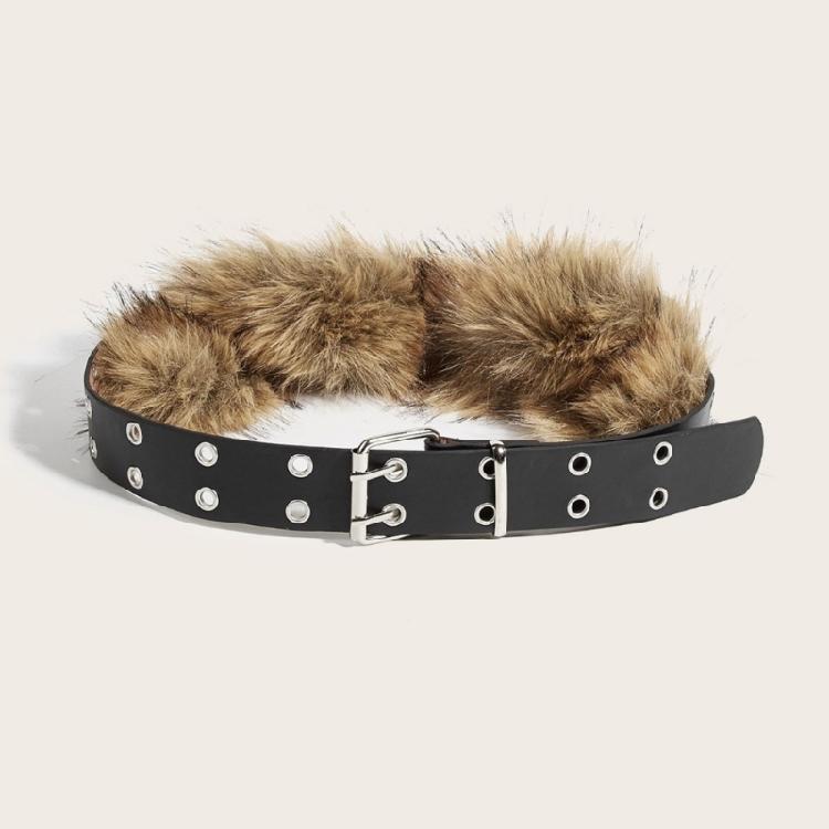 PU Leather Waist Belt Plush Accent Trim Waistband Cowgirl Punk Waist Girdle Creative Waist Ornament Accessory