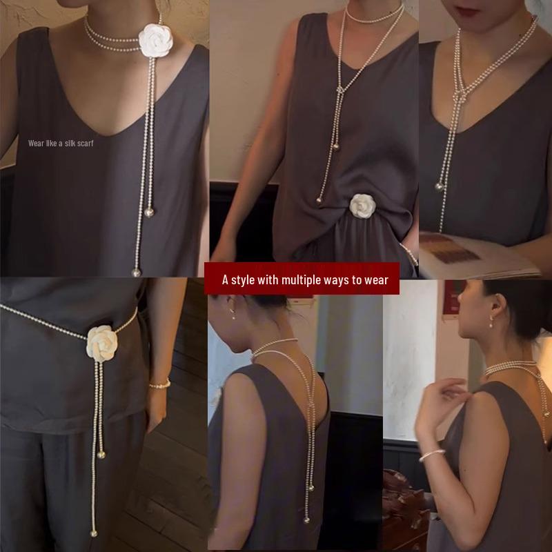 Layered Long Pearl Sweater Necklace: Stylish Imitation Pearl Accessory for Women