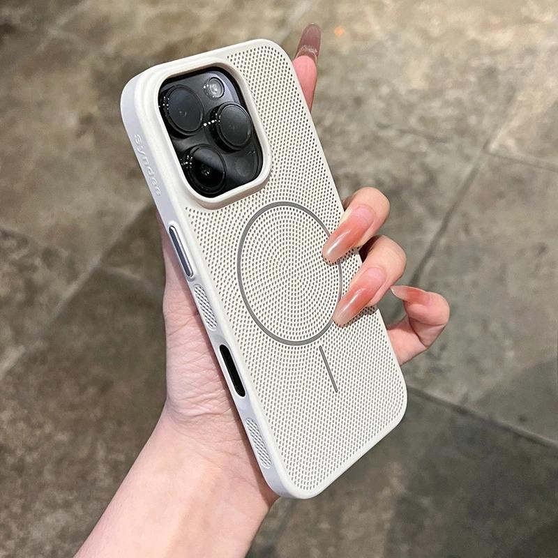 

Охолоджуючий корпус з тепловідведенням Для iPhone 16 15 14 13 12 11 Pro Max 16 Plus Для Magsafe Магнітний Дихаючий Чохол для Бездротової Зарядки For iPhone 13 ProMax