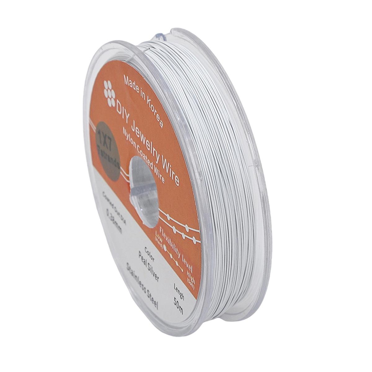 

50 метров/рулон, 2 размера, серебристый, белый, золотой цвет, стальная проволока для изготовления ювелирных изделий своими руками, браслетов и ожерелий 0.38mm белый