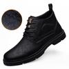 Men's Black Fleece-Lined High-Top Martin Boots - British Style, Plus Size, Autumn/Winter.