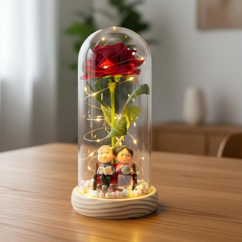 Mother's Day Gift Eternal Flower Glass Cover Rose Mom Parents Birthday Gift Doll Father's Day Ornament