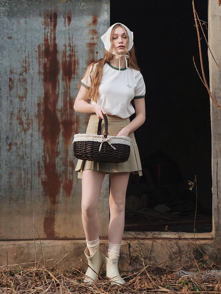 Lenina Velo Pleats Mini Skirt_Khaki