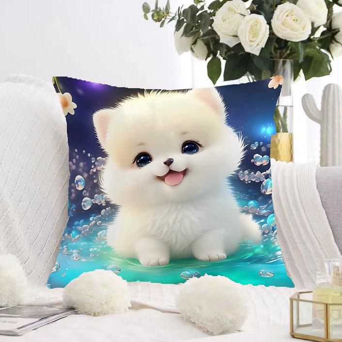 White Cat and Dog Pillowcase Dormitory Decoration Office Living Room Sofa Home Pillowcase