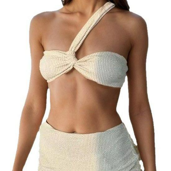 2025 European & American One-Shoulder Bikini Set with Sexy Hollow-Out Design