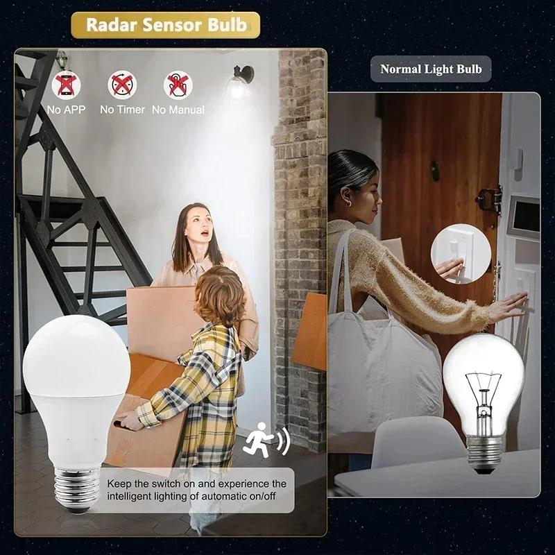 1~2Pack 10W LED Bulb Light E27 Radar Motion Sensor 85-265V White Smart Lamp Working In Night for Home Living Room Stair Pathway