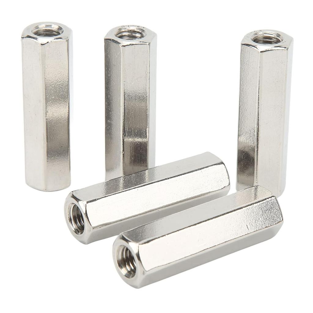 5 Pcs Hex Coupling Nut M10 X 1.5 Female Thread 17mm Outer Diameter 60mm Length Nuts Connector 304 Stainless Steel Silver Rod Coupling Nuts