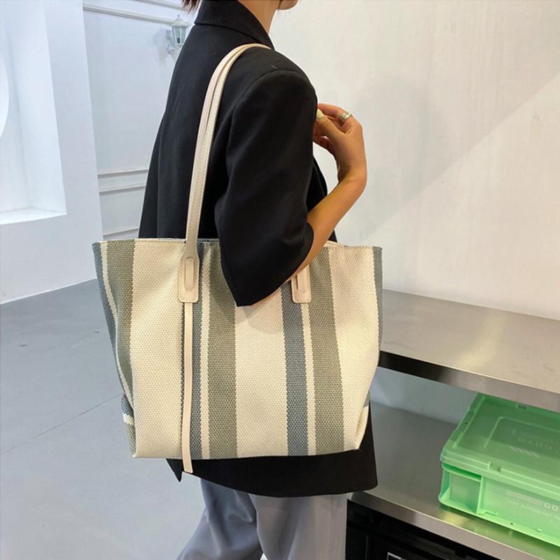 Large Capacity Shoulder Bag for Woman Fashion Stripe Handbag Shopping Bag Ladies Casual Tote Bag
