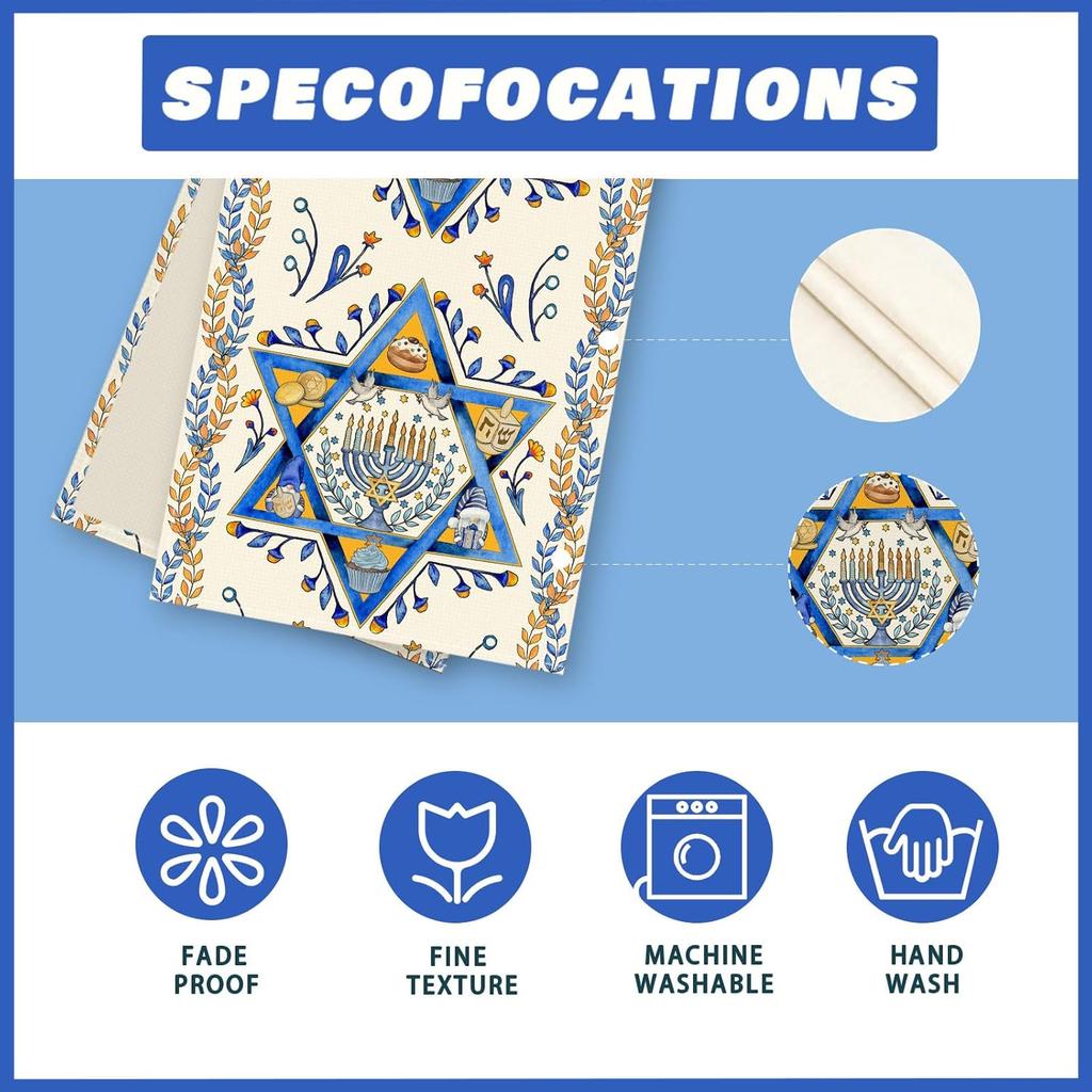 XCHI Six-Pointed Star Hanukkah Olive Leaf Chanukah Menorah Table Runner Table Decoration for Party Home Kitchen Dining Holiday Decor 13x72 Inch