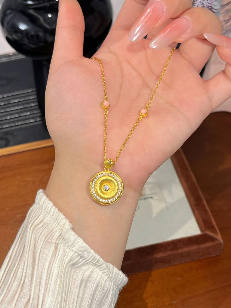 Full Diamond Brushed Ruyi Donut Necklace Double Sided Pull Premium Light Luxury Design Collarbone Chain