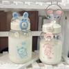 500ml Kawaii Konijn Waterfles Draagbare Leuke Oorvormige Plastic Drinkbeker met Rietje en Deksel voor Buiten Festival Cadeaus