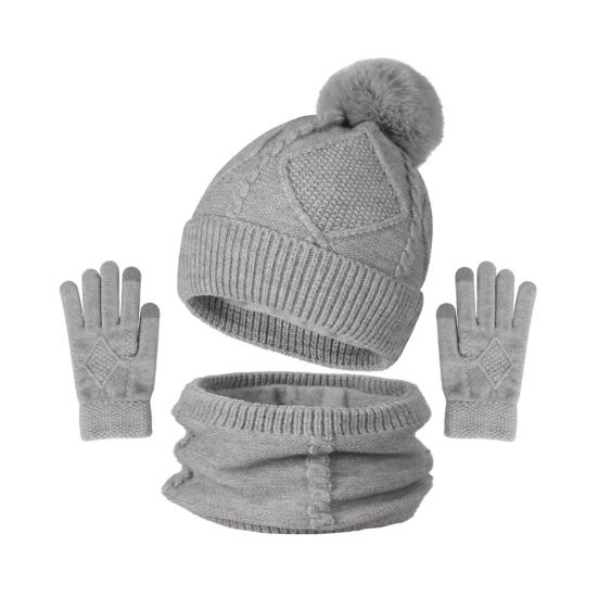 3Pcs/Set Women Hat Scarf Gloves Set Solid Color Design Twist Texture Thickened