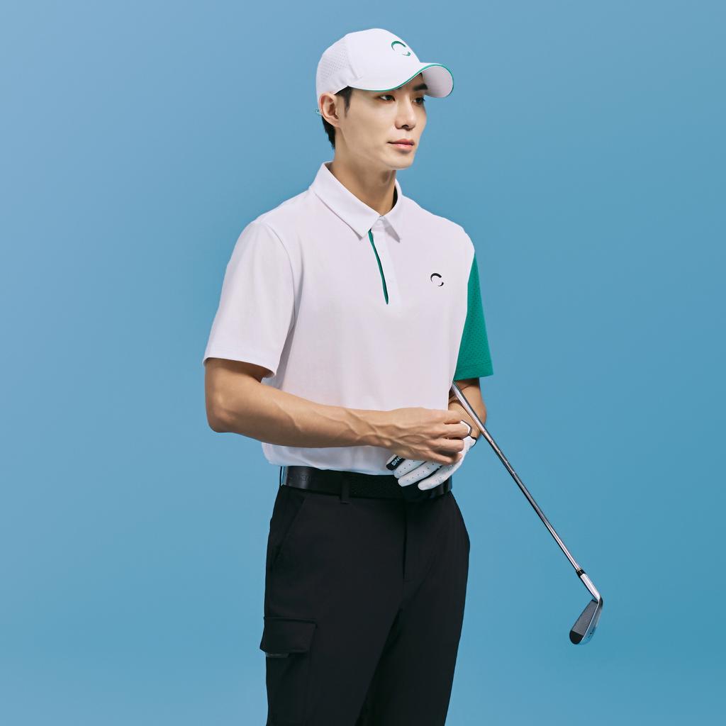 CHALLENGER Men'S Nylon Poly Sleeve Contrast Collared Short Sleeve T-Shirt White