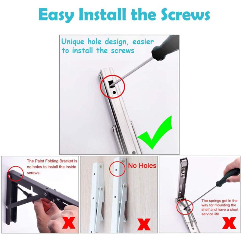 New 2PCS Folding Shelf Brackets 8-14inch Heavy Duty Stainless Steel Collapsible Shelf Table Work Space Saving DIY Bracket 2025