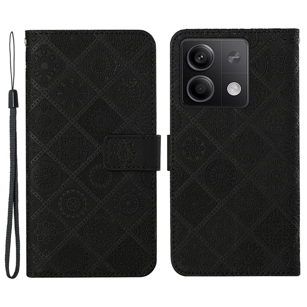 For Xiaomi Redmi Note 13 5G Phone Case Ethnic Style Imprinted Flower Pattern Leather Cover