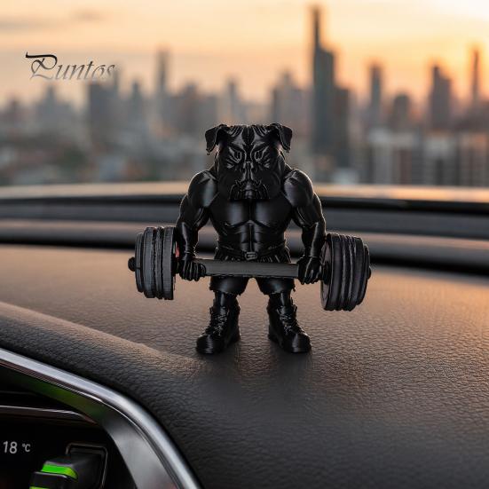 Small Bulldog Statue 3D Printed Fitness Figurine, Modern Muscular Barbell Dog Office Ornament Statue, Black Sculpture for Home Desk Decor Decoration