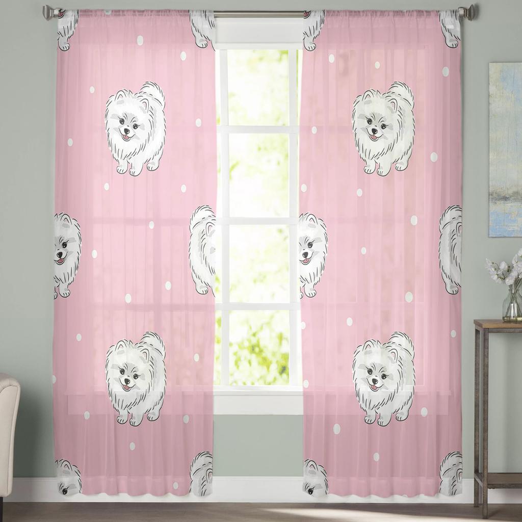 Cartoon Pet Dog Wave Point Modern Tulle Curtains For Living Room Bedroom Home Kitchen Window Sheer Curtains