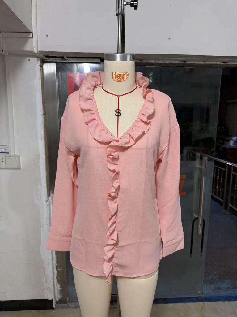 European Spring 2026 Women's Ruffle Trim Long-Sleeve Cotton Shirt