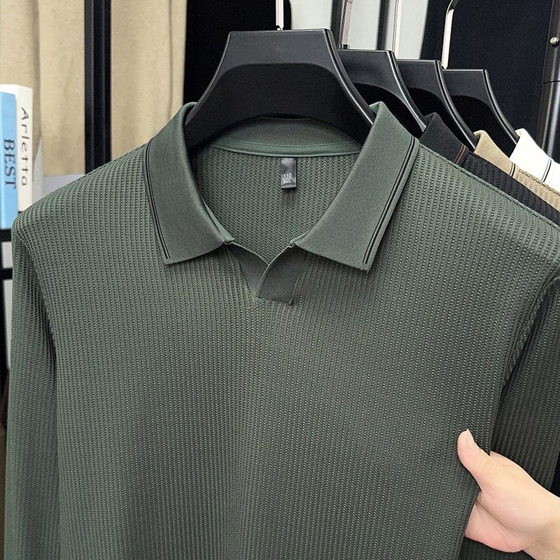 

Spring And Autumn Men S Long Sleeved T-Shirt, Polo Shirt, Casual Trend, Casual Solid Color, V-Neck Elastic, No Heat T-Shirt M