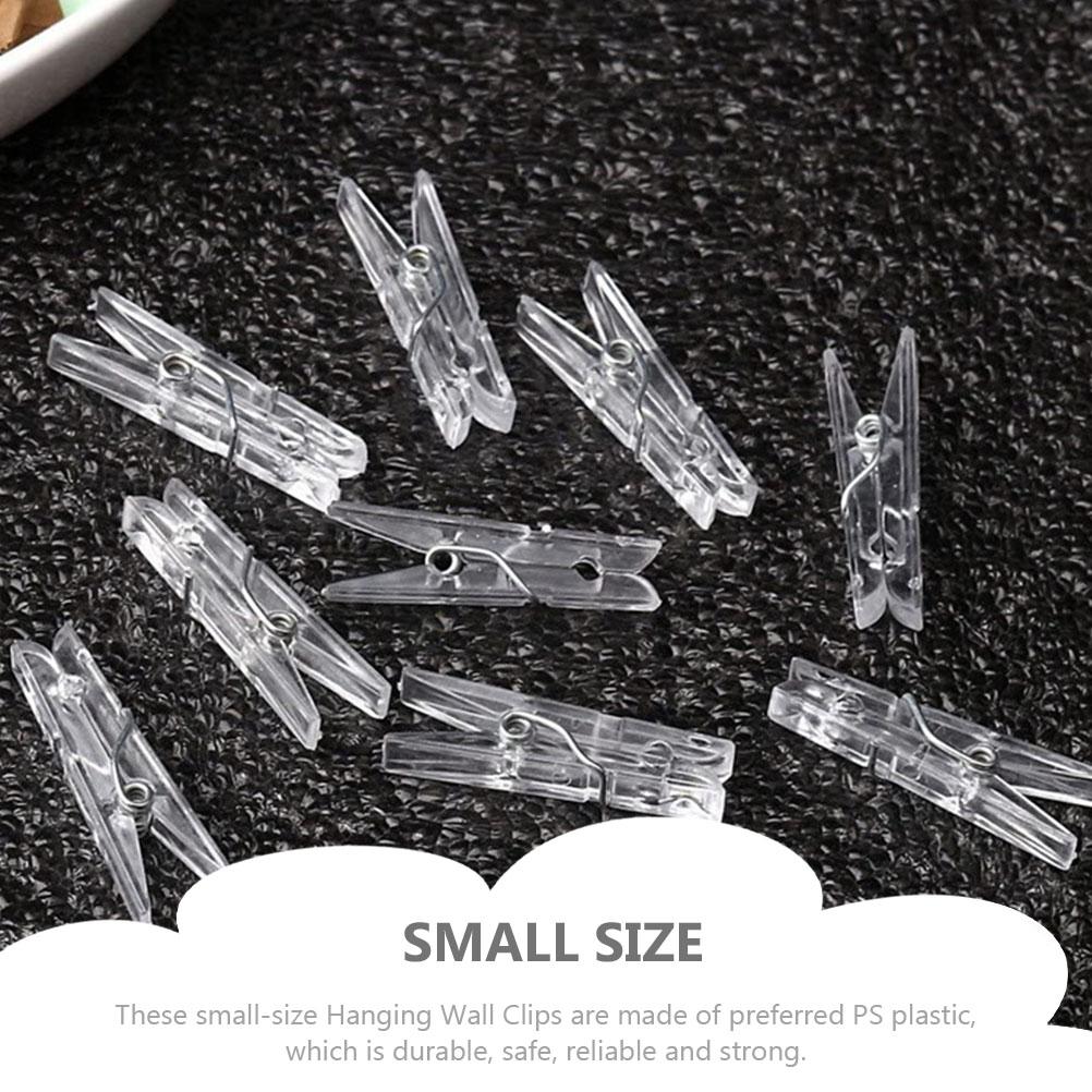 100 Pcs Transparent Photo Folder Wall Clips for Plastic Baby Hangers Tapestry Paper Clothespin Picture Portable Craft