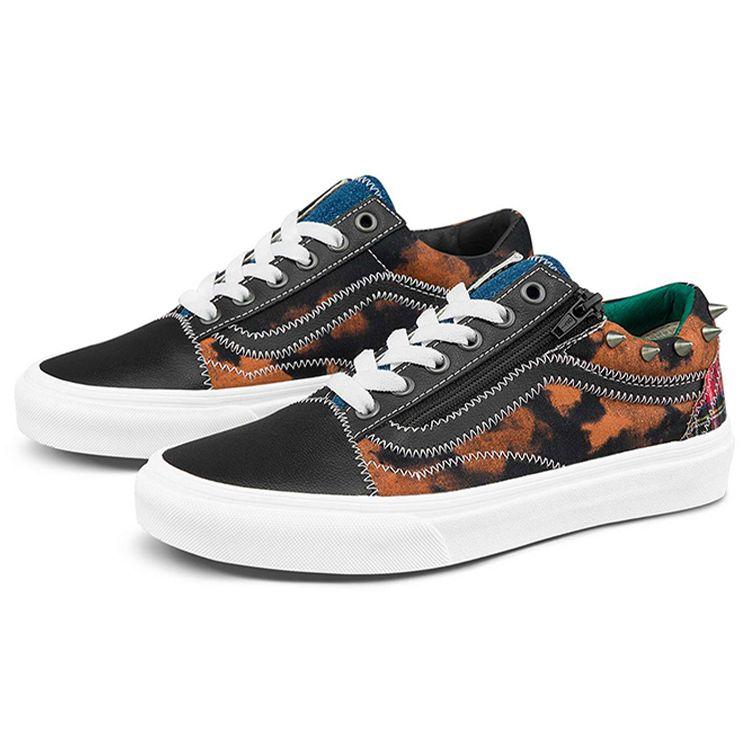 Vans Old Skool Zip Faded Patchwork Low Top Skate Shoes Unisex Sneakers Brown Black VN0A34939GB