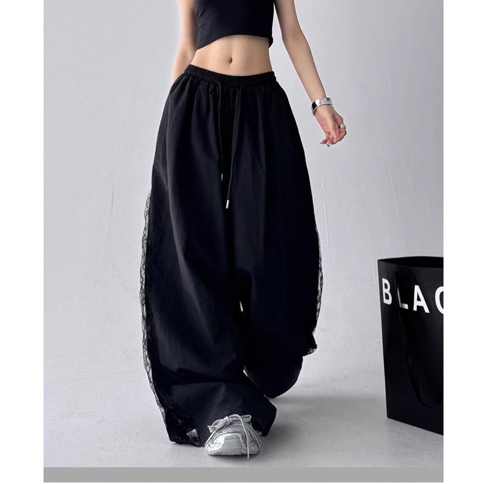 Autumn and Summer New Wide-leg Pants Women's Korean Version of Fashion Versatile High-waisted Thin Lace High-waisted Casual Pants