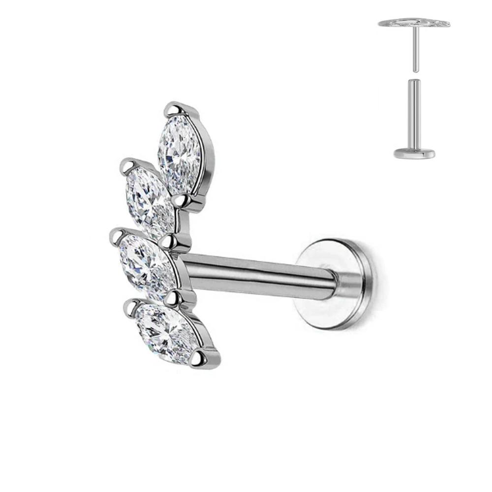 ASTM F136 G23 Titanium Leaf Branch Push In Threadless Labret Piercing 16/18/20G Earring Stud Cartilage Body Jewelry