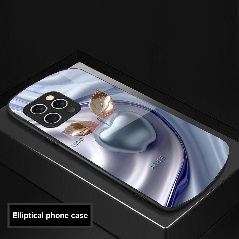 Glücklicher Schwarzer Apfel Für IPhone 16 Pro Max 15 Pro 14 13 12 Mini 11 XS Max XR 7 8 Plu SE 2022 Elliptische Glas-Handyhülle