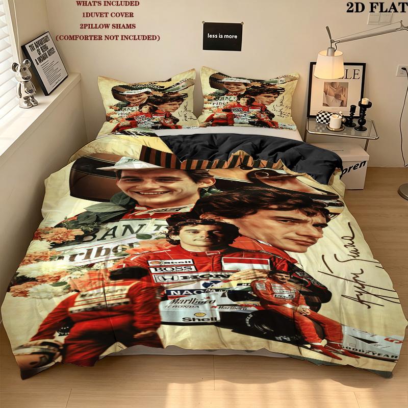 Set Copripiumino Trapuntato Ayrton Senna Federe Decorazione Casa Regalo di Compleanno (1 * copripiumino + 2 * federa, senza nucleo)