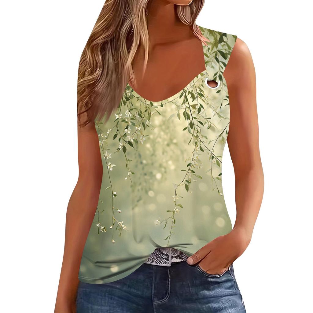 Womens Tank Top V Neck Basic Printed Casual Flowy Sleeveless Deep Side Cut Tops For Women